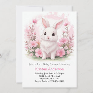Schattige Bunny Wildflower Roze Meisje Baby shower Kaart