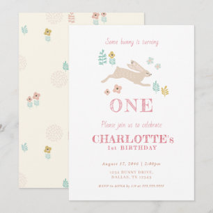 Schattige Bunny Yellow Floral Kind Girl Eerste Ver Kaart