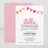SCHATTIGE BUNTING 1E verjaardagsfeest INVITE roze  Kaart (Voorkant / Achterkant)