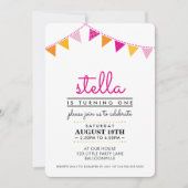 SCHATTIGE BUNTING 1E verjaardagsfeest INVITE roze  Kaart (Voorkant)