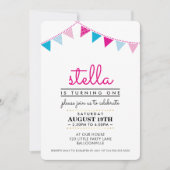 SCHATTIGE BUNTING 1E verjaardagsfeestje INVITE roz Kaart (Voorkant)