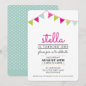 SCHATTIGE BUNTING 1E verjaardagsfeestje UITNODIGEN Kaart (Voorkant / Achterkant)