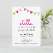 SCHATTIGE BUNTING 1E verjaardagsfeestje UITNODIGEN Kaart (Staand voorkant)