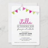 SCHATTIGE BUNTING 1E verjaardagsfeestje UITNODIGEN Kaart (Voorkant)