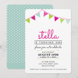 SCHATTIGE BUNTING 1E verjaardagsfeestje UITNODIGEN Kaart