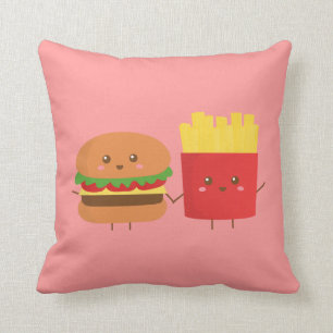 Schattige Burger en Friet, Vrienden Voor Altijd Kussen