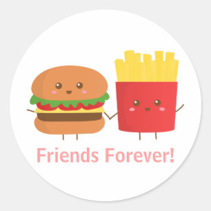 Schattige Burger en Frietjes, Vrienden Voor Altijd Ronde Sticker