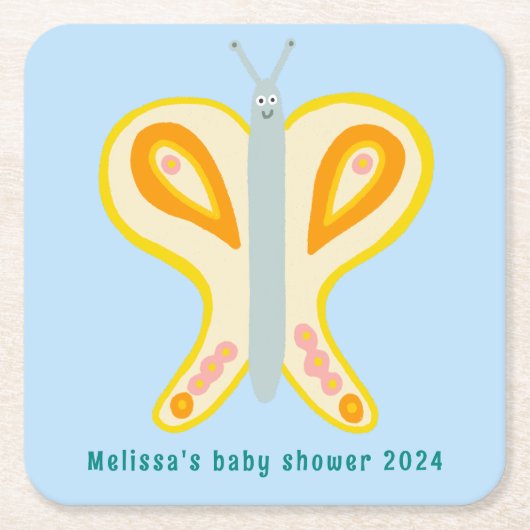 Schattige Butterfly CUSTOM Baby shower Kartonnen Onderzetters (Voorkant)