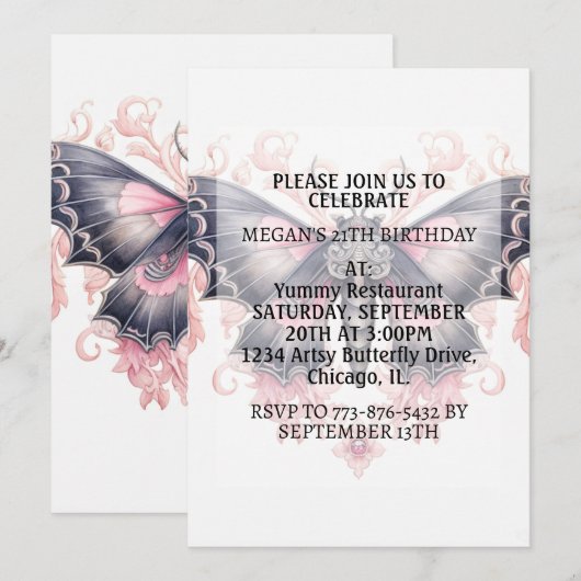 Schattige Butterfly Design Verjaardagsfeest Kaart (Voorkant / Achterkant)