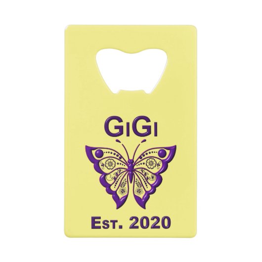 Schattige Butterfly Gigi "Est 2020" Creditkaart Flessenopener (Voorkant)
