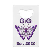 Schattige Butterfly Gigi "Est 2020" Creditkaart Flessenopener (Achterkant)