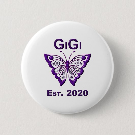 Schattige Butterfly Gigi "Est 2020" Ronde Button 5,7 Cm (Voorkant)
