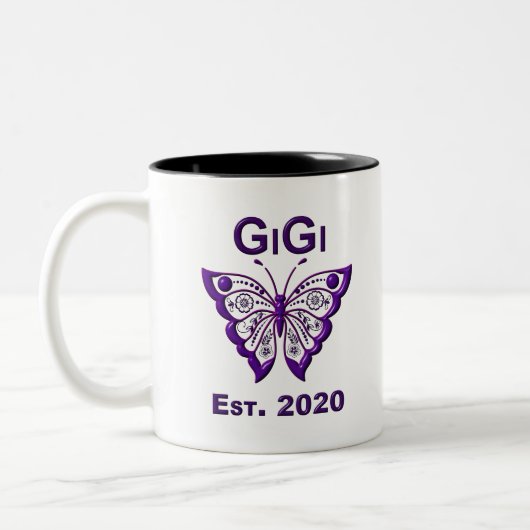 Schattige Butterfly Gigi "Est 2020" Tweekleurige Koffiemok (Links)