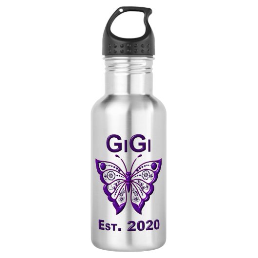 Schattige Butterfly Gigi "Est 2020" Waterfles (Voorkant)