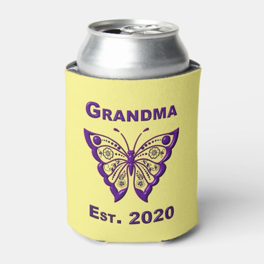 Schattige Butterfly Grandma "Est 2020" Blikjeskoeler (Blikje Voorkant)
