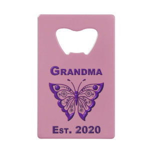 Schattige Butterfly Grandma "Est 2020" Creditkaart Flessenopener