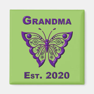 Schattige Butterfly Grandma "Est 2020" Magneet