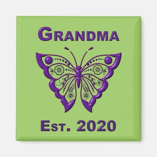 Schattige Butterfly Grandma "Est 2020" Magneet (Voorkant)