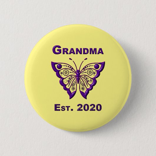 Schattige Butterfly Grandma "Est 2020" Ronde Button 5,7 Cm (Voorkant)