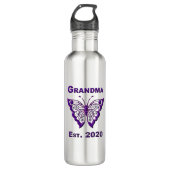 Schattige Butterfly Grandma "Est 2020" Waterfles (Voorkant)