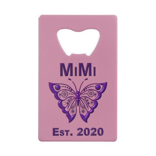 Schattige Butterfly Mimi "Est 2020" Creditkaart Flessenopener (Voorkant)