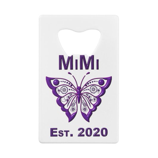 Schattige Butterfly Mimi "Est 2020" Creditkaart Flessenopener (Achterkant)