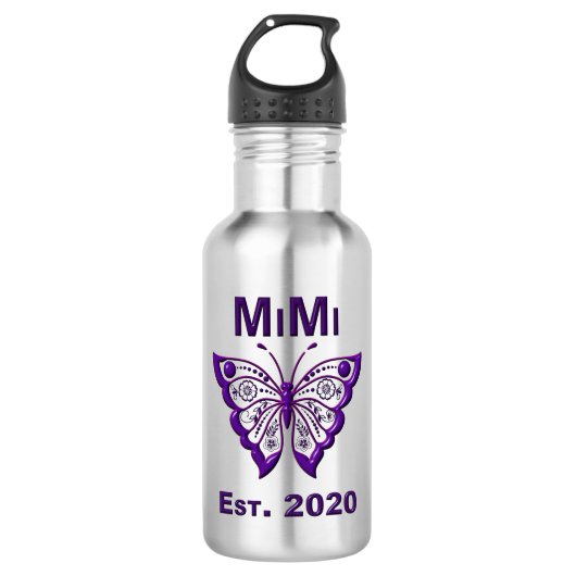 Schattige Butterfly Mimi "Est 2020" Waterfles (Voorkant)