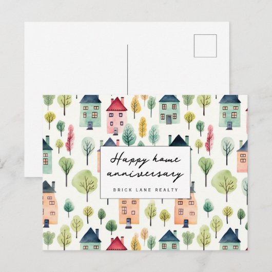Schattige Buurt Gelukkig Woonjubileum Makelaardij Briefkaart (Voorkant / Achterkant)