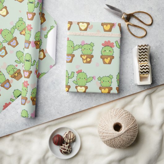 Schattige Cactus Cadeaupapier (Crafts)