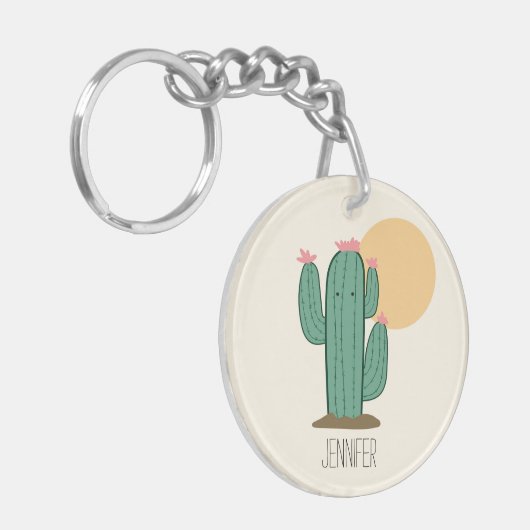 Schattige Cactus gepersonaliseerd Sleutelhanger (Voorkant Links)