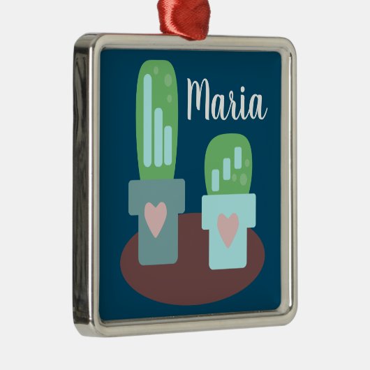 Schattige Cactus Heart Pots kerst aanwezig Metalen Ornament (Rechts)