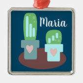 Schattige Cactus Heart Pots kerst aanwezig Metalen Ornament (Voorkant)