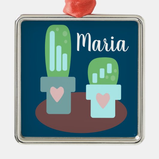 Schattige Cactus Heart Pots kerst aanwezig Metalen Ornament (Voorkant)