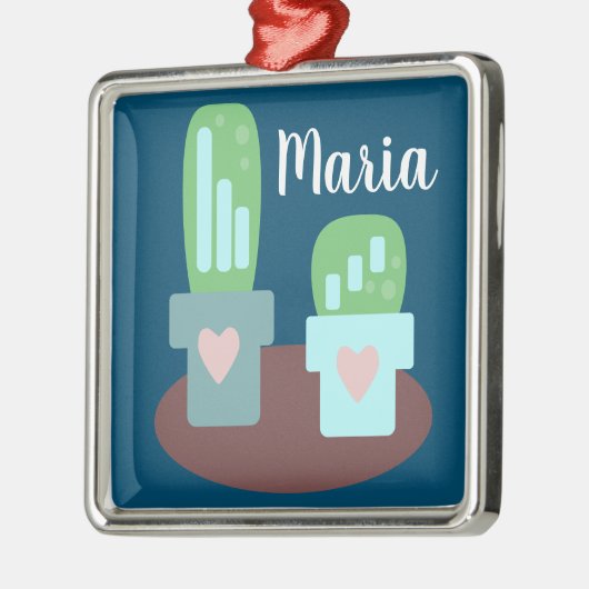 Schattige Cactus Heart Pots kerst aanwezig Metalen Ornament (Links)