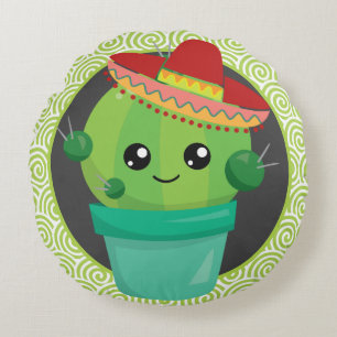 Schattige Cactus in een Sombrero Rond Kussen