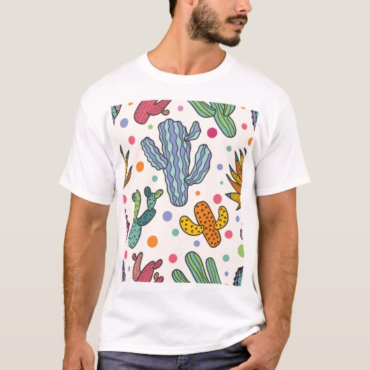 Schattige Cactus naadloos patroon T-shirt (Voorkant)