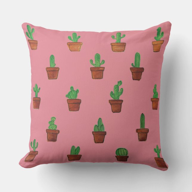 Schattige Cactus op roze decoratieve piloot Kussen (Voorkant)