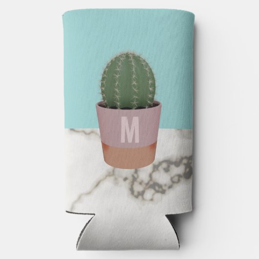 Schattige Cactus Plant Moeder Modern Monogrammed M Seltzer Blikjeskoeler (Achterkant)