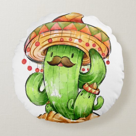 schattige Cactus Rond Kussen (Voorkant)