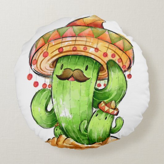 schattige Cactus Rond Kussen (Achterkant)