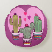 schattige Cactus Rond Kussen (Voorkant)