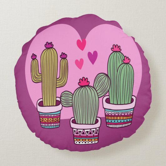 schattige Cactus Rond Kussen (Achterkant)
