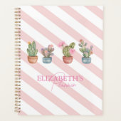 Schattige Cactus Roze Wit Gestreept Patroon Planner (Voorkant)