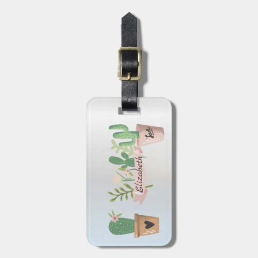 Schattige Cactus, zilver Bagagelabel (Voorkant verticaal)