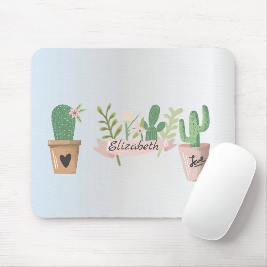 Schattige Cactus, zilver Muismat (Met muis)