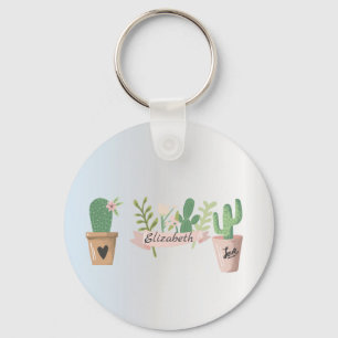 Schattige Cactus, zilver Sleutelhanger
