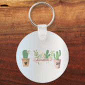 Schattige Cactus, zilver Sleutelhanger (Voorkant)