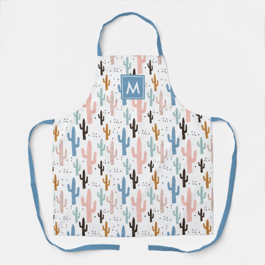 Schattige cactuspatroon monogram schort (Voorkant)