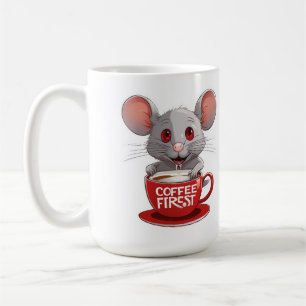Schattige cafeïne muis in rode mok