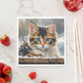 Schattige Calico Kat in de Sneeuw Servet (Insitu)